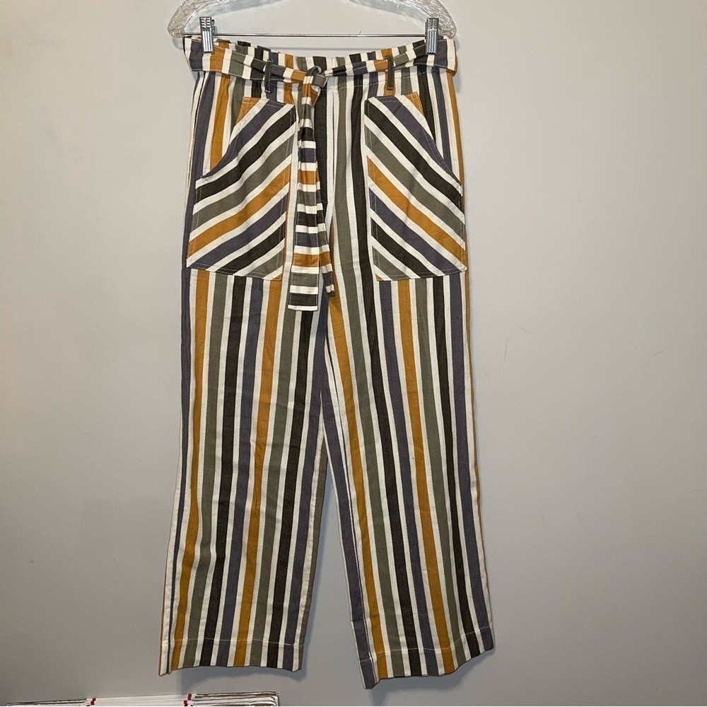 Anthropologie Multicolor Striped Belted Straight Leg Women Pants Size S - Picture 11 of 11